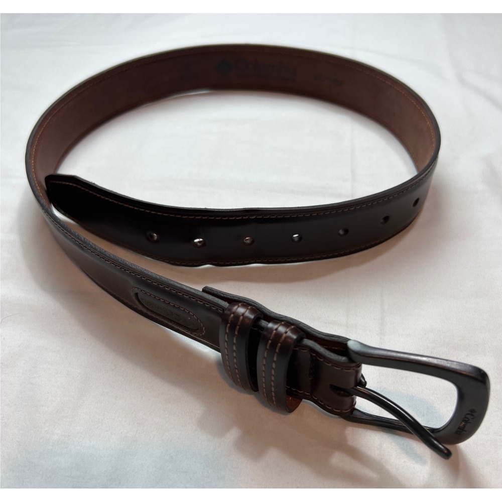 Columbia Leather Belt Mens S 30-32 Brown Stitched Logo 11CO02A9 Casual G14